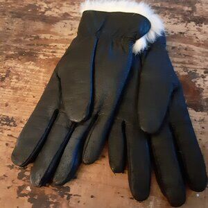 Black Leather and Rabbit Fur Lined Dress Gloves
